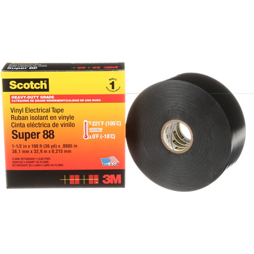 Scotch&reg; Vinyl Electrical Tape Super 88, 38 mm (1-1/2") x 33 m (108'), Black, 8.5 mils D. Morneault & Fils