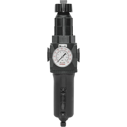 Filtre/r&eacute;gulateur drain manuel avec bol en m&eacute;tal et manom&egrave;tre Modulair 400, 1/2" NPT, 200 psi, Capacit&eacute; de 9,1 oz liq. D. Morneault & Fils