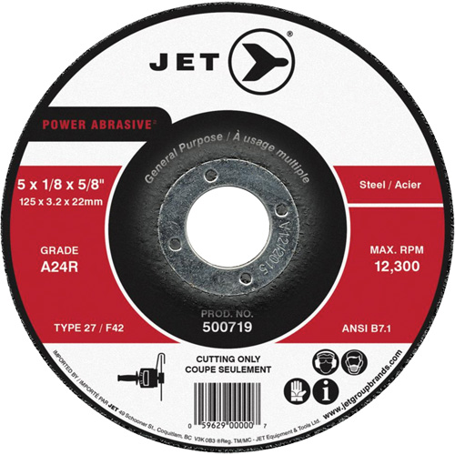 Meule &agrave; tronçonner Power Abrasive, 7" x 1/8", Arbre de 7/8", Type 27, 8500 Tr/min D. Morneault & Fils