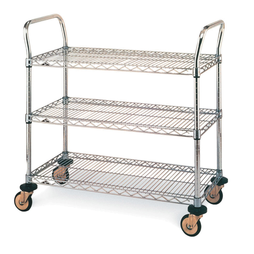 Chariot utilitaire &agrave; usage standard avec tablettes en treillis m&eacute;tallique, Chrom&eacute;, 18" x 39" x 36", Capacit&eacute; 375 lb D. Morneault & Fils