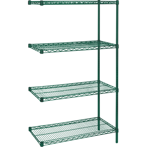 Heavy-Duty Green Epoxy Finish Wire Shelving, Add-On Kit, 4 Tiers, 36" W x 63" H x 24" D D. Morneault & Fils