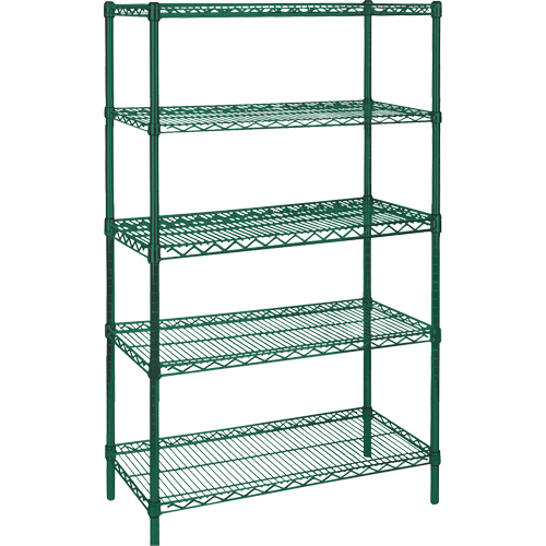 Heavy-Duty Green Epoxy Finish Wire Shelving, 5 Tiers, 36" W x 74" H x 24" D D. Morneault & Fils
