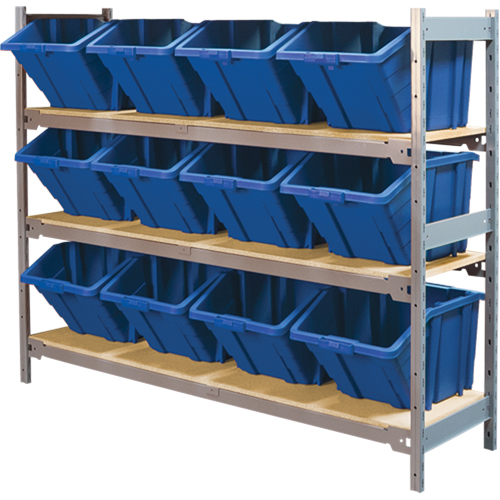 Wide Span Shelving with Jumbo Plastic Bins, Steel, Boltless, 800 lbs. Capacity, 66" W x 60" H x 18" D D. Morneault & Fils