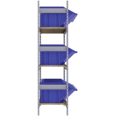 Wide Span Shelving with Jumbo Plastic Bins, Steel, Boltless, 800 lbs. Capacity, 66" W x 60" H x 18" D D. Morneault & Fils