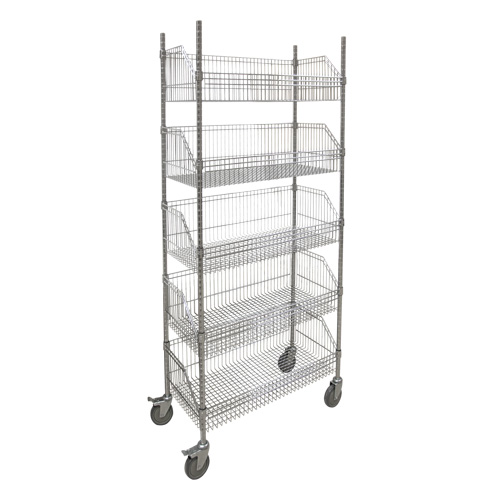 Chariot &agrave; tablette avec panier en treillis, Tiers 5, 36" la x 80" h x 18" p D. Morneault & Fils