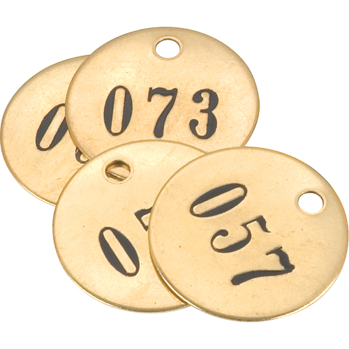 &eacute;tiquettes num&eacute;rot&eacute;es, # 051 - 075, Laiton, 1" dia. D. Morneault & Fils