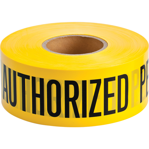 Rubans pour barricades, Anglais, 3" la x 1000' lo, 2 mils, Noir sur jaune D. Morneault & Fils