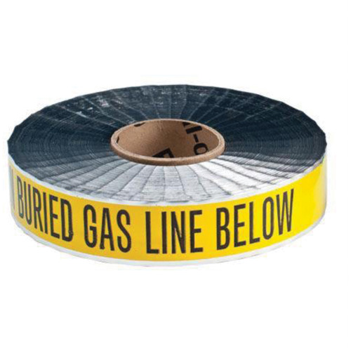 Ruban d'avertissement de danger souterrain Gas Line Identoline, 2" la x 1000' lo, Noir sur jaune D. Morneault & Fils