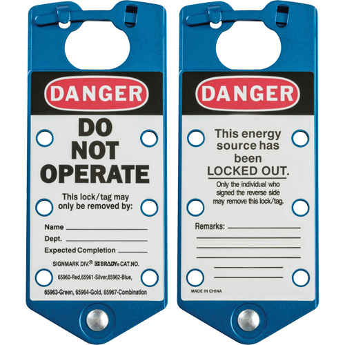 Labeled Lockout Hasps, Blue D. Morneault & Fils