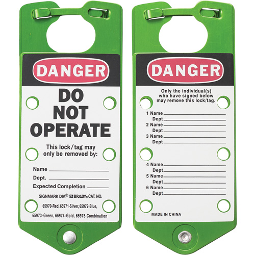 Labeled Lockout Hasps, Green D. Morneault & Fils