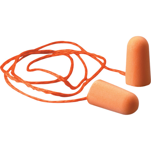 Bouchons d'oreilles en mousse E-A-R, Paire - Sac en poly, Avec cordon D. Morneault & Fils