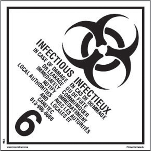 TDG Shipping Labels, Class 6.2, Infectious Substances, Paper D. Morneault & Fils