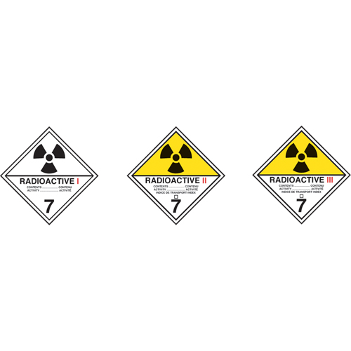 TDG Shipping Labels, Class 7, Radioactive I, Paper D. Morneault & Fils