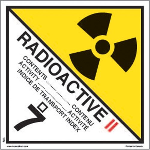 TDG Shipping Labels, Class 7, Radioactive II, Vinyl D. Morneault & Fils