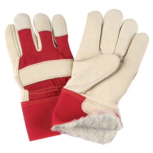 Gants d'ajusteur rouge & blanc doubl&eacute;s pour l'hiver de premi&egrave;re qualit&eacute;, Grand, Paume en Cuir fleur de vache, Doublure en Boa D. Morneault & Fils