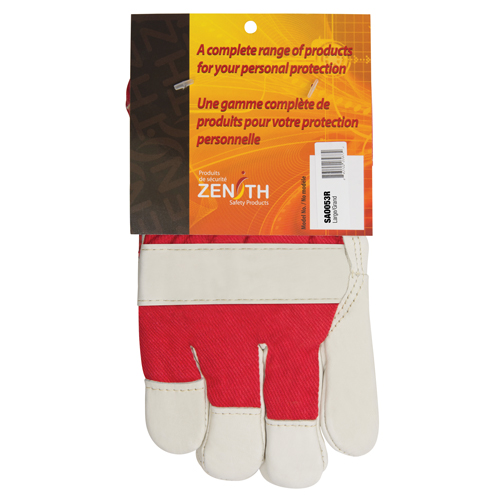 Gants d'ajusteur rouge & blanc doubl&eacute;s pour l'hiver de premi&egrave;re qualit&eacute;, Grand, Paume en Cuir fleur de vache, Doublure en Boa D. Morneault & Fils
