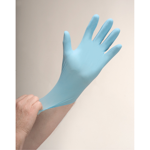 Gants d'examen r&eacute;sistants &agrave; la perforation, Moyen, Nitrile, 4,5 mils, Poudr&eacute;s, Bleu D. Morneault & Fils