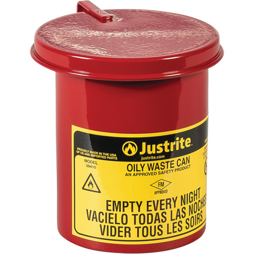 Mini Bench - Top Oily Waste Cans, FM Approved, 0.45 US gallon, Red D. Morneault & Fils
