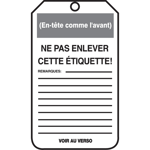 &eacute;tiquettes de verrouillage, Papier cartonn&eacute;, 3-1/8" la x 5-7/8" h, Français D. Morneault & Fils