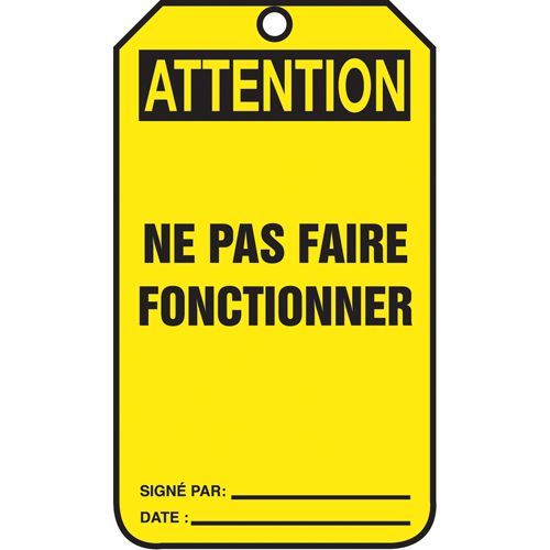 &eacute;tiquettes de verrouillage, Papier cartonn&eacute;, 3-1/8" la x 5-7/8" h, Français D. Morneault & Fils