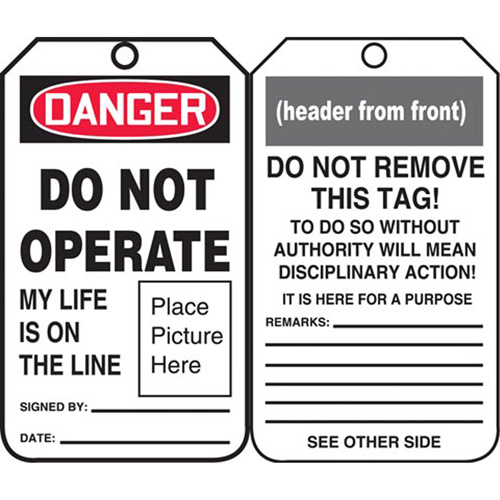 Safety Tags, Plastic, 3-3/8" W x 5-3/4" H, English D. Morneault & Fils