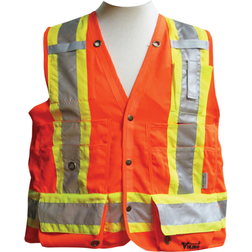 Surveyor Safety Vest, High Visibility Orange, Medium, Polyester D. Morneault & Fils