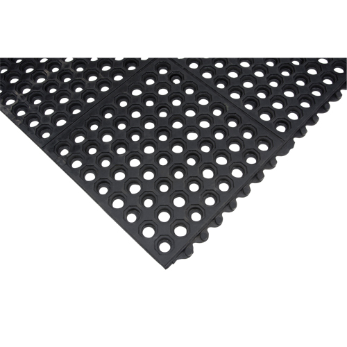 Tapis modulaire antifatigue, Nid d'abeilles, 3' x 3' x 1/2", Noir, Caoutchouc naturel D. Morneault & Fils