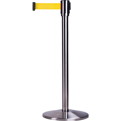 Barri&egrave;res sur pieds pour le contr&ocirc;le des foules, Acier, 35" h, Ruban Jaune, Longueur du ruban 12' D. Morneault & Fils