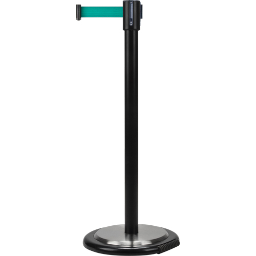 Free-Standing Crowd Control Barrier, Steel, 35" H, Green Tape, 7' Tape Length D. Morneault & Fils