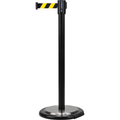 Free-Standing Crowd Control Barrier, Steel, 35" H, Black/Yellow Tape, 7' Tape Length D. Morneault & Fils