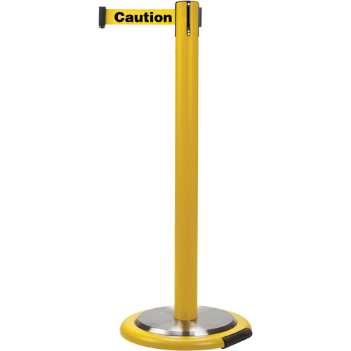 Free-Standing Crowd Control Barrier, Steel, 35" H, Yellow Tape, 7' Tape Length D. Morneault & Fils