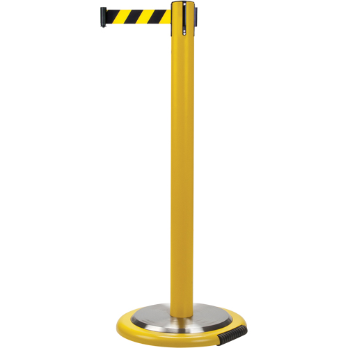 Free-Standing Crowd Control Barrier, Steel, 35" H, Black/Yellow Tape, 7' Tape Length D. Morneault & Fils