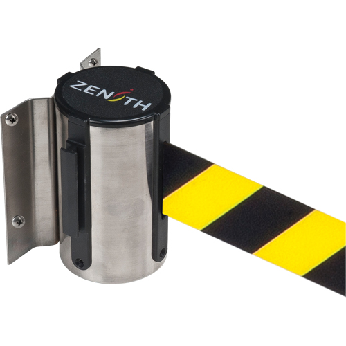Wall Mount Barrier, Steel, Screw Mount, 7', Black/Yellow Tape D. Morneault & Fils