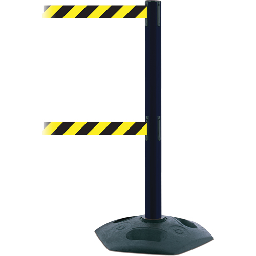 Dual Line Heavy Duty Post, Plastic, 38" H, Black/Yellow Tape, 7.5' Tape Length D. Morneault & Fils