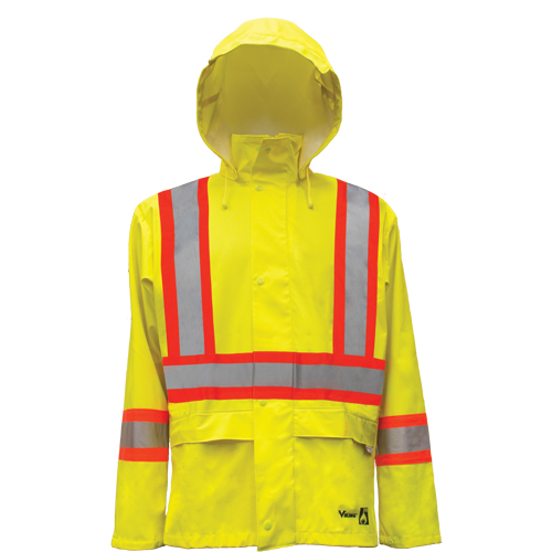 Hi-Vis FR/PU Safety Rain Jackets, Small, High Visibility Lime-Yellow D. Morneault & Fils