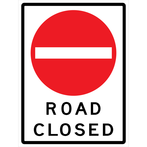 "Road Closed" Roll-Up Traffic Sign, 36" x 48", Vinyl, English with Pictogram D. Morneault & Fils