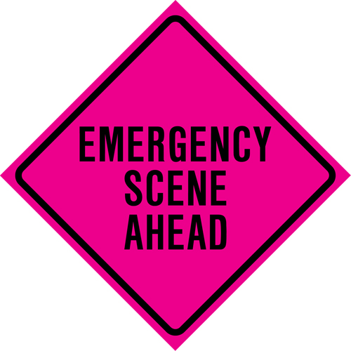 "Emergency Scene Ahead" Roll-Up Traffic Sign, 36" x 36", Vinyl, English D. Morneault & Fils