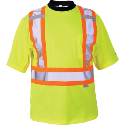 Safety T-Shirt, Polyester, Medium, High Visibility Lime-Yellow D. Morneault & Fils