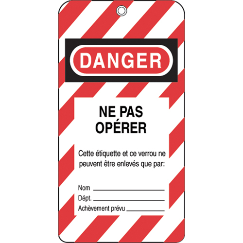 &eacute;tiquettes de verrouillage, Plastique, 3" la x 5-3/4" h, Français D. Morneault & Fils