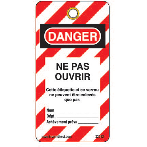 &eacute;tiquettes de verrouillage, Plastique, 3" la x 5-3/4" h, Français D. Morneault & Fils