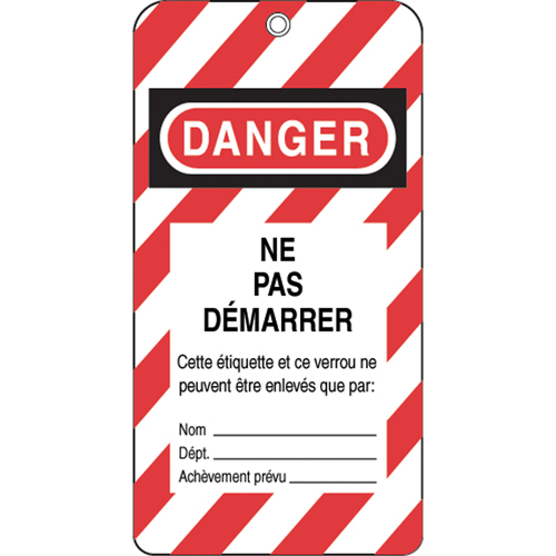 Lockout Tags, Plastic, 3" W x 5-3/4" H, French D. Morneault & Fils