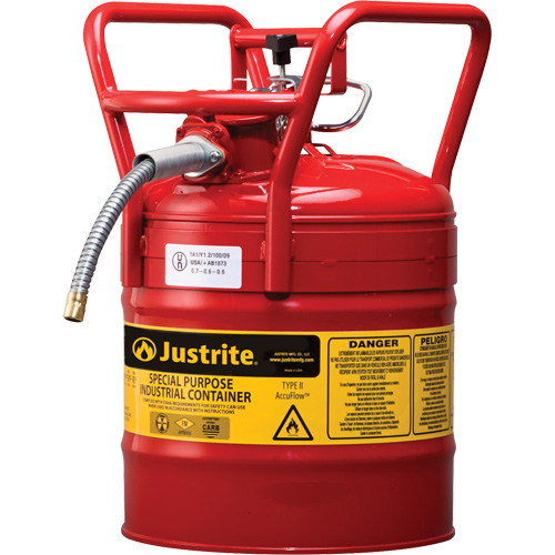 D.O.T. AccuFlow Safety Cans, Type II, Steel, 5 US gal., Red, FM Approved D. Morneault & Fils