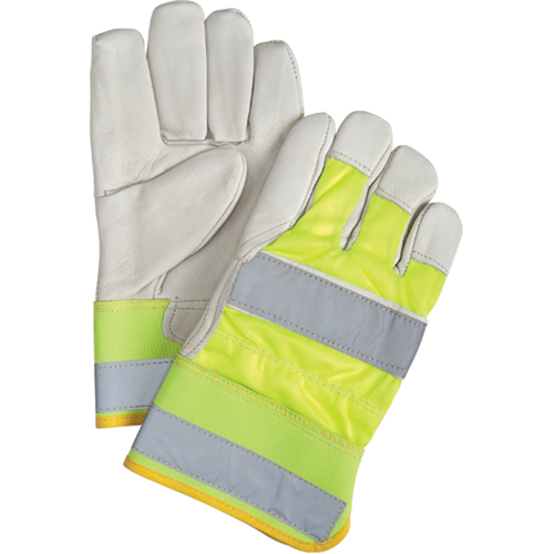 Gants d'ajusteur haute visibilit&eacute; de premi&egrave;re qualit&eacute;, Grand, Paume en Cuir fleur de vache D. Morneault & Fils