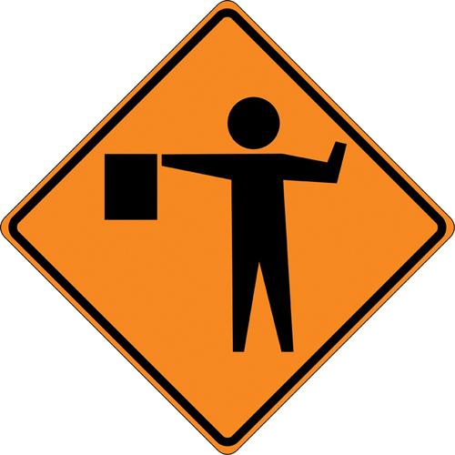 Panneau de construction enroulable - Tilt-Adjust signaleur, 36" x 36", Vinyle, Pictogramme D. Morneault & Fils