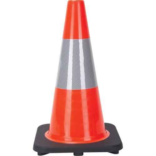 C&ocirc;ne de signalisation, 18", Orange, Bande(s) r&eacute;fl&eacute;chissante(s) 6" D. Morneault & Fils