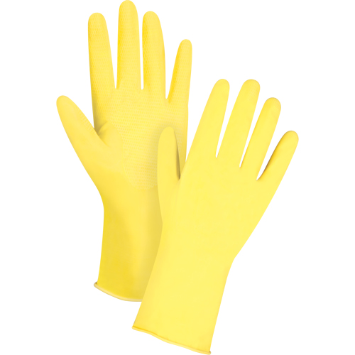Gants jaune canari de premi&egrave;re qualit&eacute; r&eacute;sistants aux produits chimiques, Taille Petit/7, 12" lo, Latex de caoutchouc, Doublure en Ouat&eacute;e, 15 mils D. Morneault & Fils