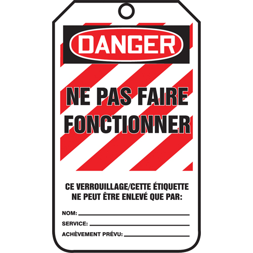 &eacute;tiquettes de verrouillage, Plastique, 3-3/8" la x 5-5/8" h, Français D. Morneault & Fils