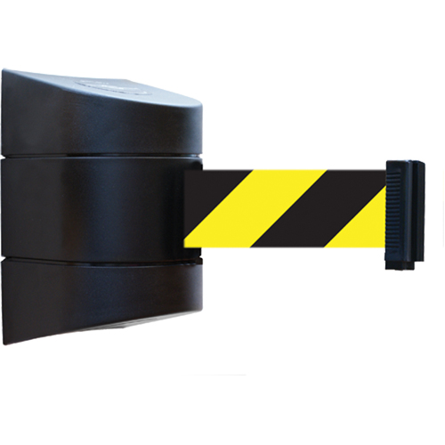 Tensabarrier&reg; Wall Mounted Units, Plastic, Magnetic Mount, 15', Black and Yellow Tape D. Morneault & Fils