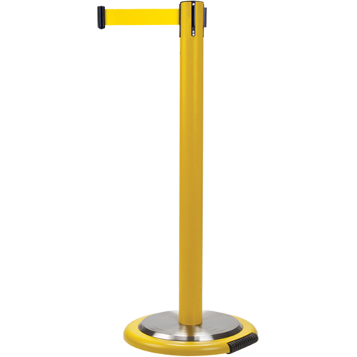 Barri&egrave;res sur pieds pour le contr&ocirc;le des foules, Acier, 35" h, Ruban Jaune, Longueur du ruban 12' D. Morneault & Fils