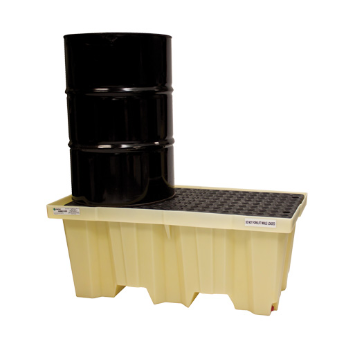 Nestable 2-Drum Poly-Spillpallet With Drain, 66 US gal. Spill Capacity, 51" x 26" x 21" D. Morneault & Fils